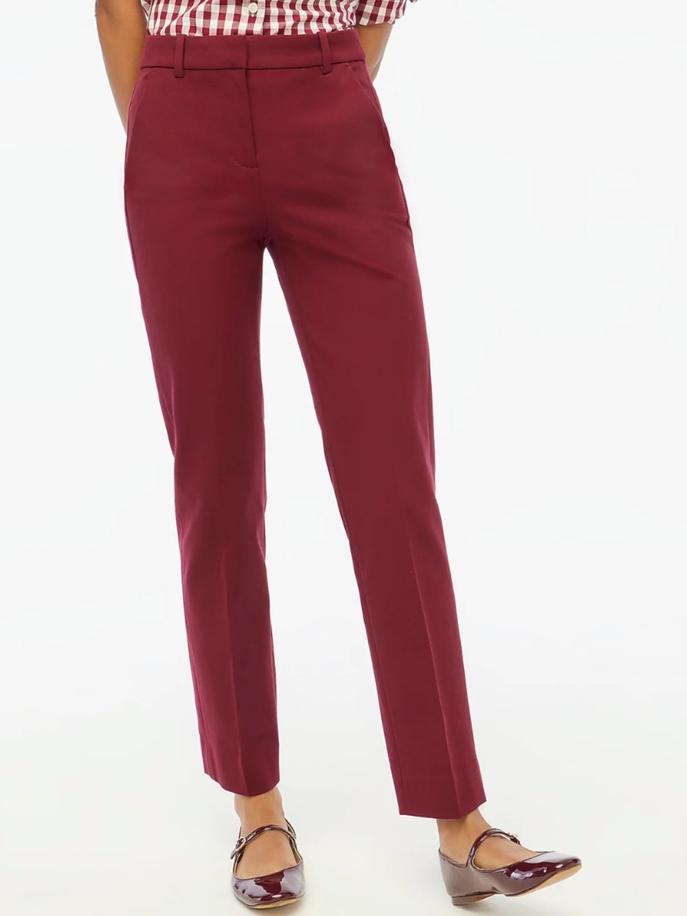 J.Crew Kallie Straight Leg Pants Burgundy Stretch Size 14
